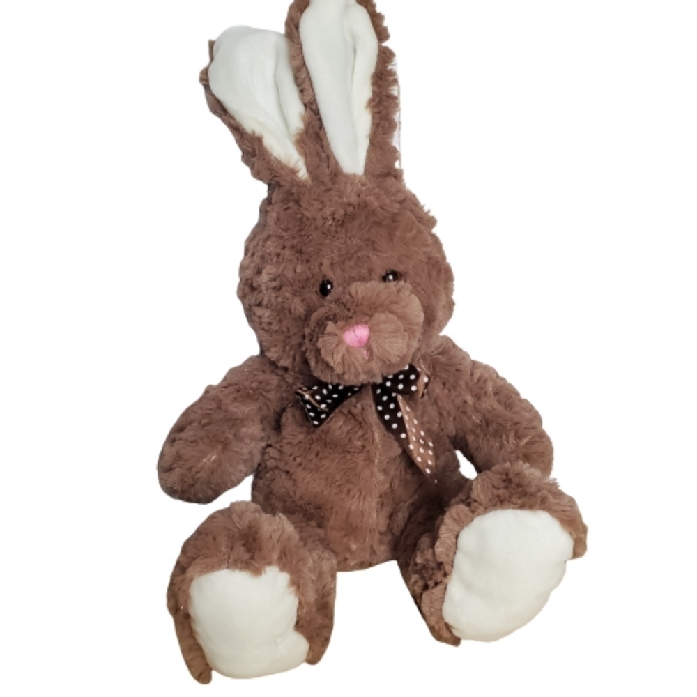 Brown and White Bunny Rabbit  Polka-dot Bow Stuffed Animal Plush 16"